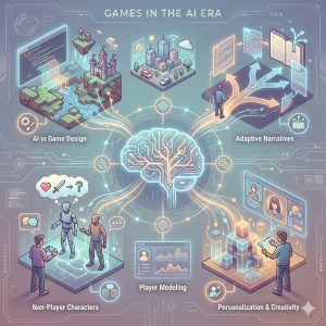 Illustration of "Infinite Generative Worlds." Unlike a static map, the game environment, quests, and NPC dialogue are generated in real-time by AI ahead of the player, creating a unique, never-ending experience for every user.